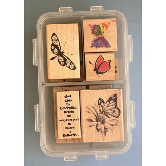 Butterflies & Ladybugs Wooden Block Rubber Stamps Lot of 13 - Picture 11 of 13